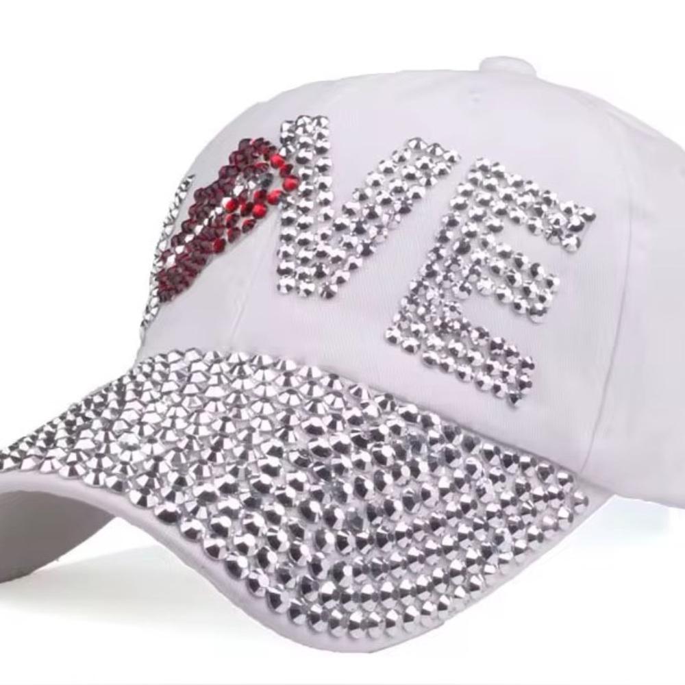 Rhinestone "LOVE" Embellished White Baseball Cap